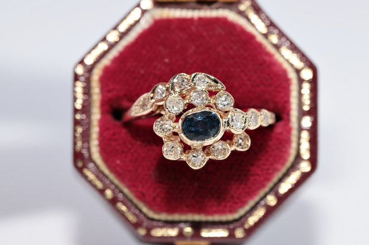 ヴィンテージ 1980年代頃 14K ゴールド 天然 ダイヤモンド オーバル カット サファイア リング