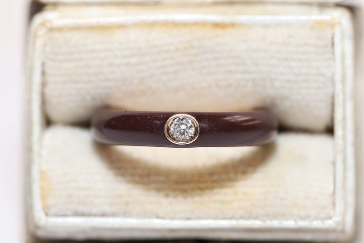 ヴィンテージ 1980年代頃 18K ゴールド 天然 ダイヤモンド ソリティア エナメル リング