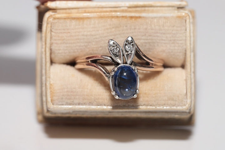 アンティーク 1900年代頃 9K ゴールド トップ シルバー 天然ダイヤモンド サファイア リング
