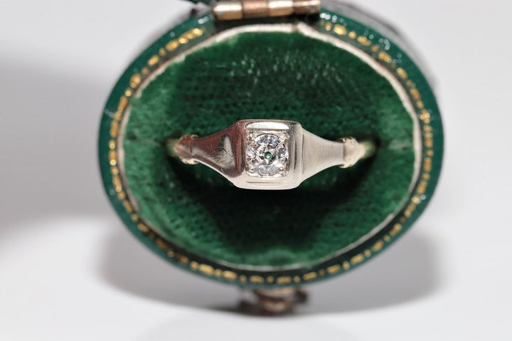 アンティーク 1900年代頃 手作り 14K ゴールド ナチュラル オールド カット ダイヤモンド ソリティア リング