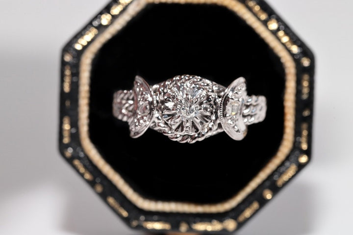 ヴィンテージ 18K ゴールド 天然 ダイヤモンド 装飾 ソリティア ロープ デザイン リング