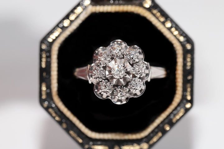 アンティーク 18Kゴールド アールデコ 18Kゴールド 天然ダイヤモンド 装飾 ラウンドデザイン リング