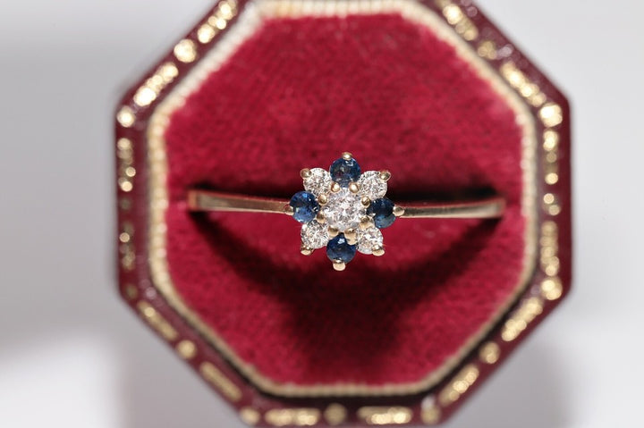 ヴィンテージ 1980年代頃 14K ゴールド 天然 ダイヤモンド サファイア カクテル リング
