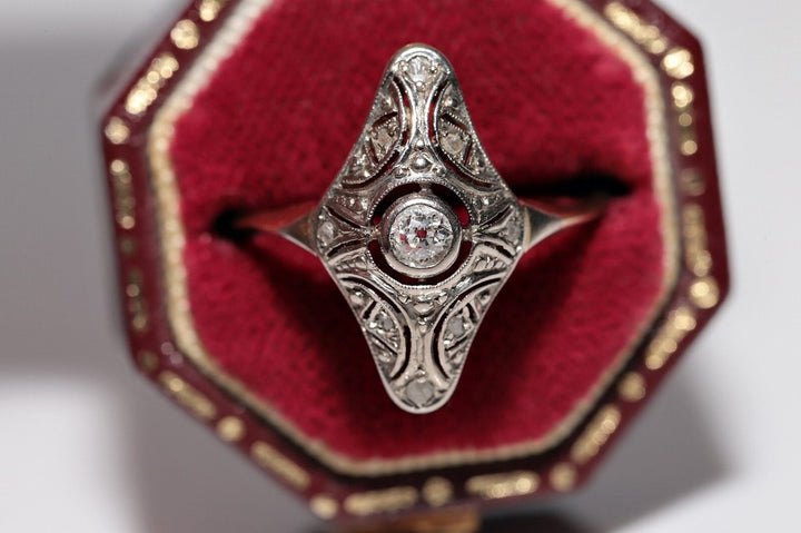 アンティーク 1920年代頃 アールデコ 18K ゴールド トップ シルバー ナチュラル ダイヤモンド ナベット リング