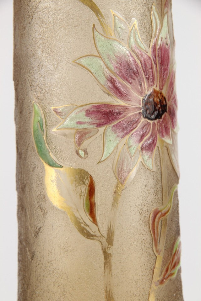 エミールガレの初期作品　エナメルガラスを使ったダリアの花が描かれたアールヌーボー花瓶