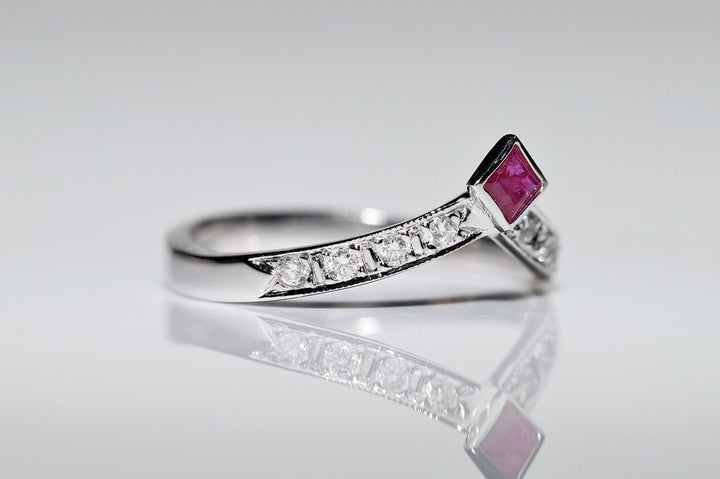 1980年代頃 14K ゴールド 天然ダイヤモンド ルビー装飾リング