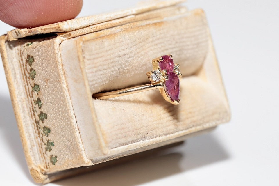 ヴィンテージ 1990年代頃 18K ゴールド 手作り 天然ダイヤモンド ルビー 装飾 リング