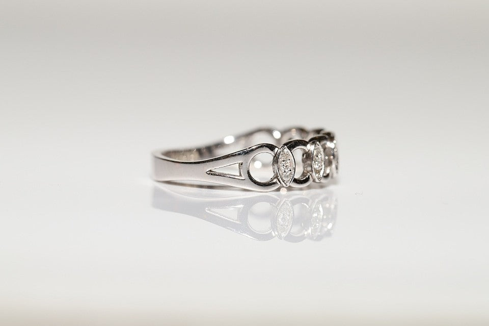 14K ホワイト ゴールド 天然 ダイヤモンド 装飾 バンド プリティ リング