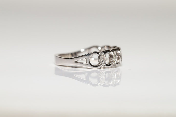 14K ホワイト ゴールド 天然 ダイヤモンド 装飾 バンド プリティ リング