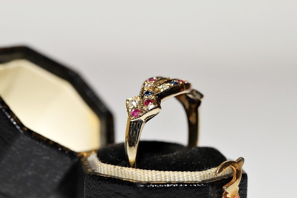 ヴィンテージ 1980年代頃 14K ゴールド 天然 ダイヤモンド サファイア ルビー リング