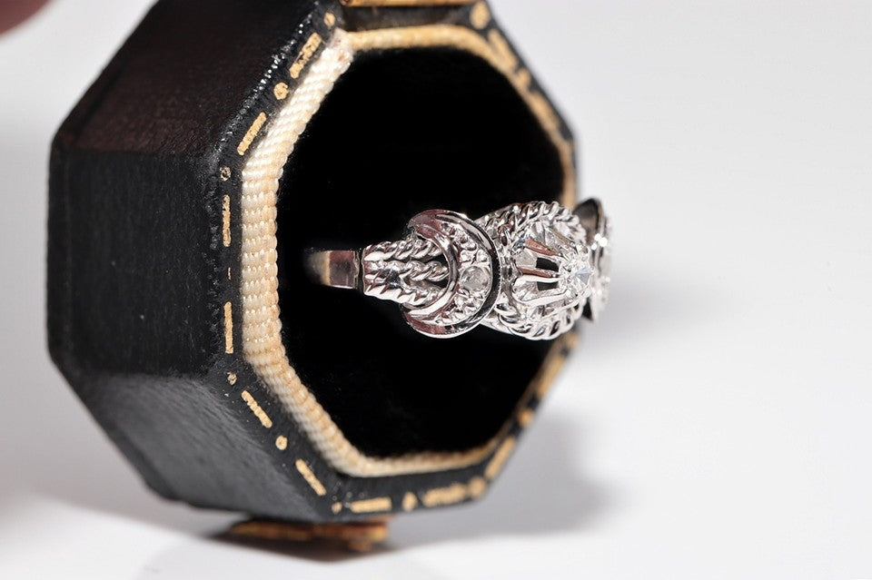 ヴィンテージ 18K ゴールド 天然 ダイヤモンド 装飾 ソリティア ロープ デザイン リング