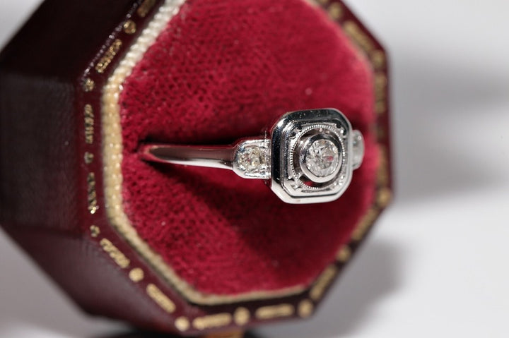 アンティーク 1920年代頃 アールデコ 14K ゴールド 天然ダイヤモンド 装飾 正方形 リング