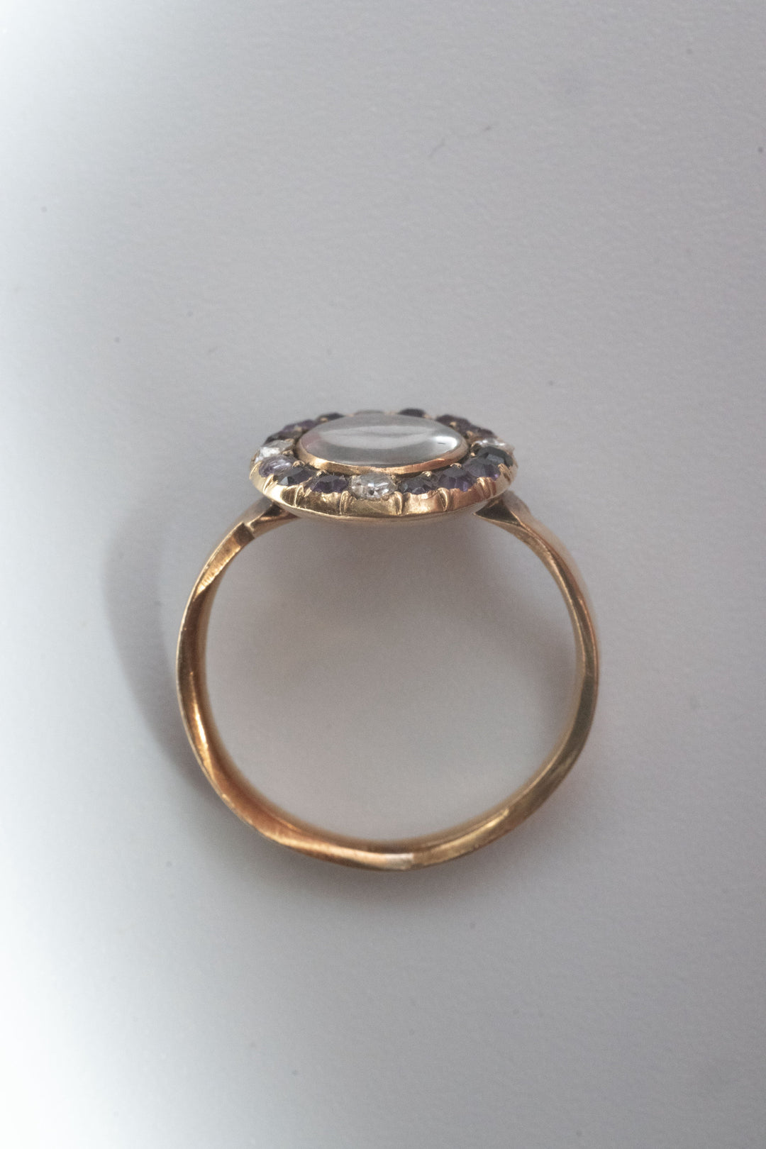 18世紀 ジョージアン 18金 3.4g アメジスト & ダイヤモンド モーニングリング