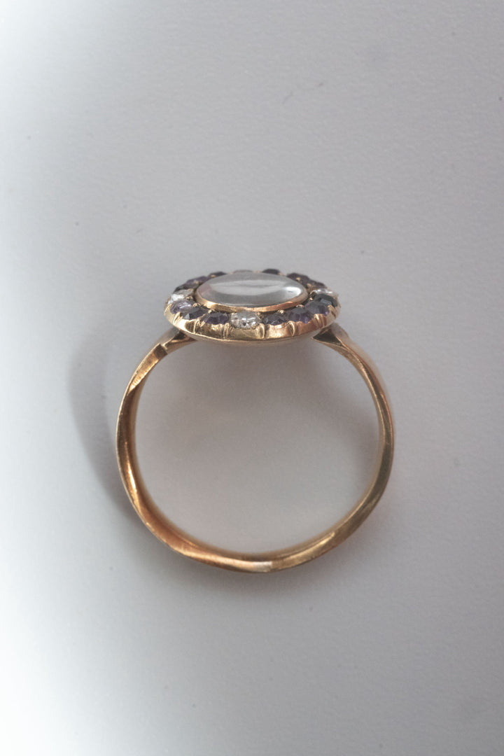 18世紀 ジョージアン 18金 3.4g アメジスト & ダイヤモンド モーニングリング