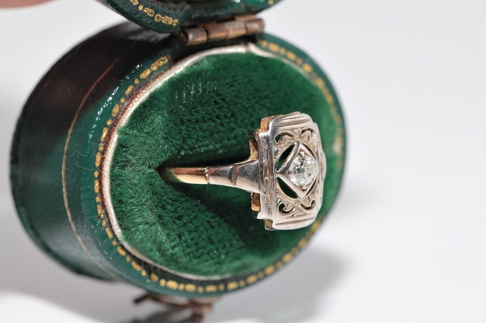 アンティーク アールデコ 14K ゴールド ナチュラル オールド カット ダイヤモンド 装飾 ソリティア リング