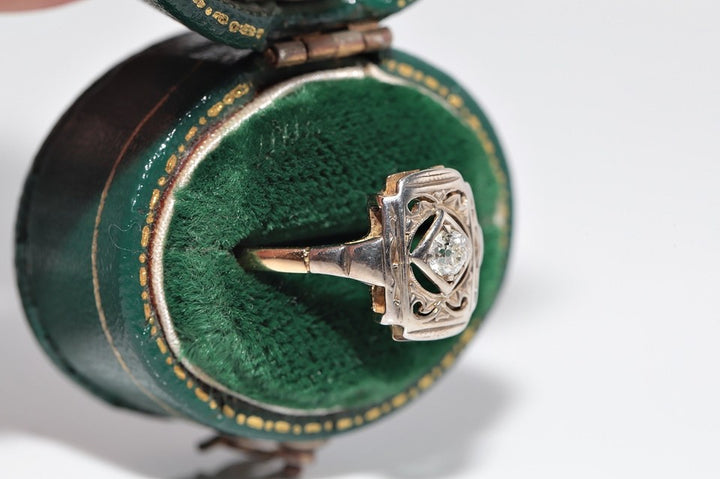 アンティーク アールデコ 14K ゴールド ナチュラル オールド カット ダイヤモンド 装飾 ソリティア リング