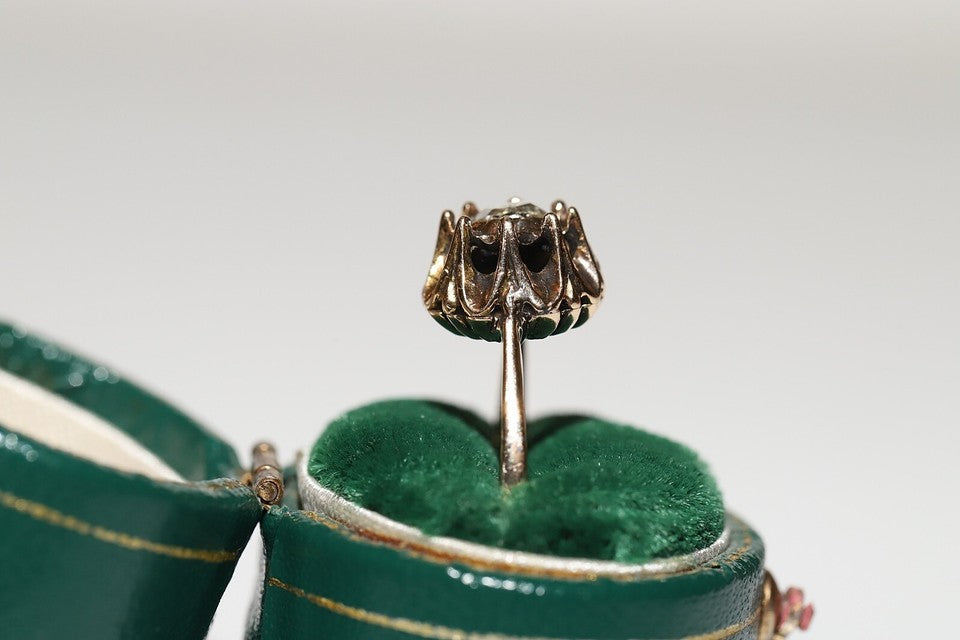 ヴィンテージ 1960年代頃 9K ゴールド ナチュラル ローズ カット ダイヤモンド ソリティア リング