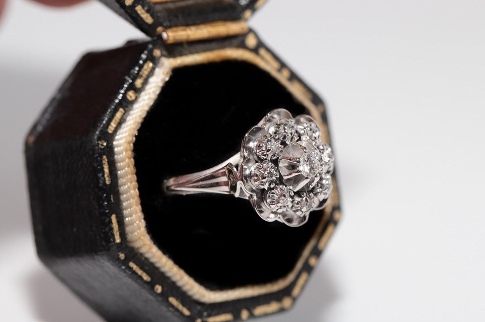 アンティーク 18Kゴールド アールデコ 18Kゴールド 天然ダイヤモンド 装飾 ラウンドデザイン リング