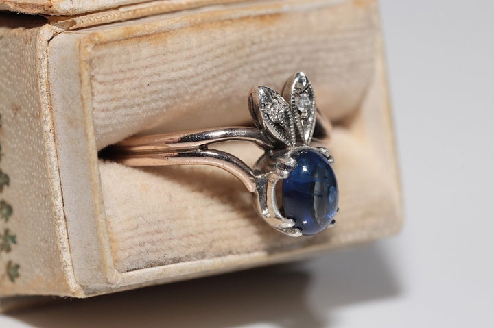 アンティーク 1900年代頃 9K ゴールド トップ シルバー 天然ダイヤモンド サファイア リング