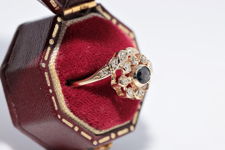 ヴィンテージ 1980年代頃 14K ゴールド 天然 ダイヤモンド オーバル カット サファイア リング