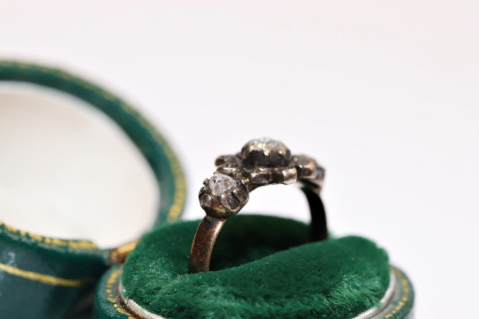 アンティーク 1900年代頃 14K ゴールド トップ シルバー ナチュラル ローズ カット ダイヤモンド プリティ リング
