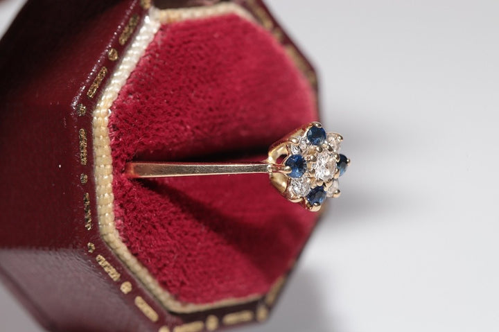 ヴィンテージ 1980年代頃 14K ゴールド 天然 ダイヤモンド サファイア カクテル リング
