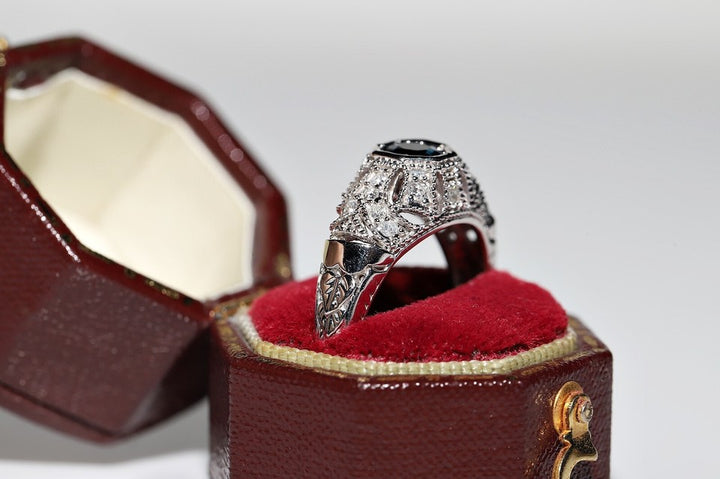 ヴィンテージ 1980年代頃 14K ゴールド 天然 ダイヤモンド サファイア 装飾 リング