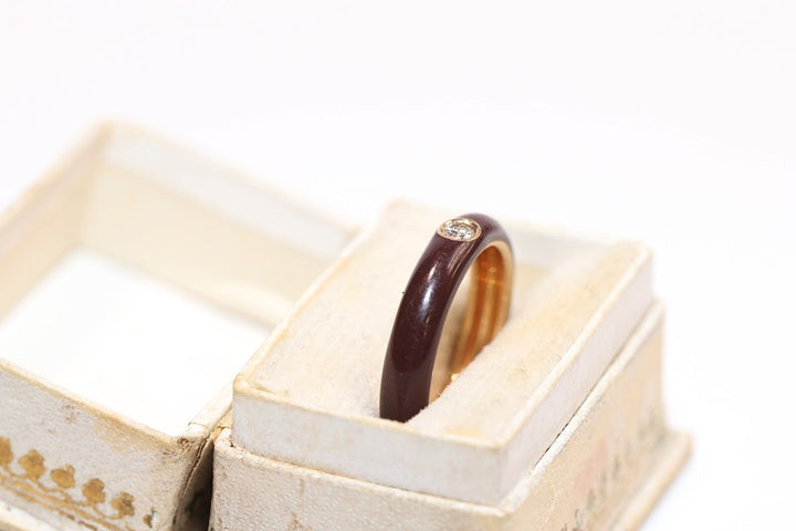 ヴィンテージ 1980年代頃 18K ゴールド 天然 ダイヤモンド ソリティア エナメル リング