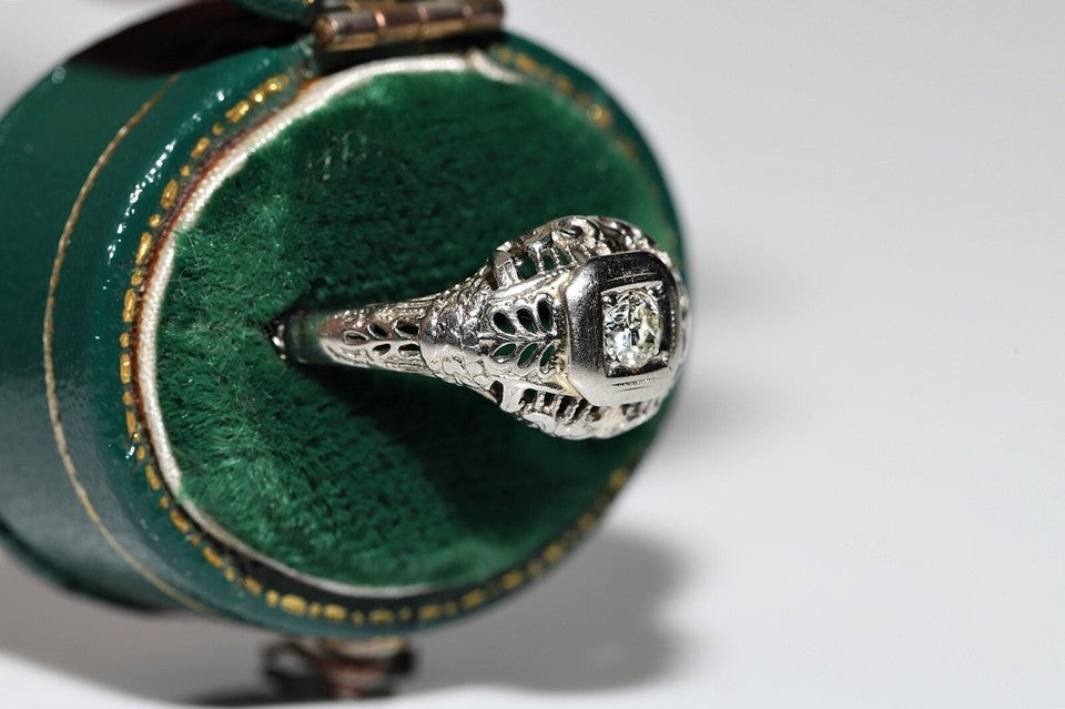 アンティーク 1920年頃 アールデコ 18K ゴールド 天然ダイヤモンド 装飾 ソリティア リング