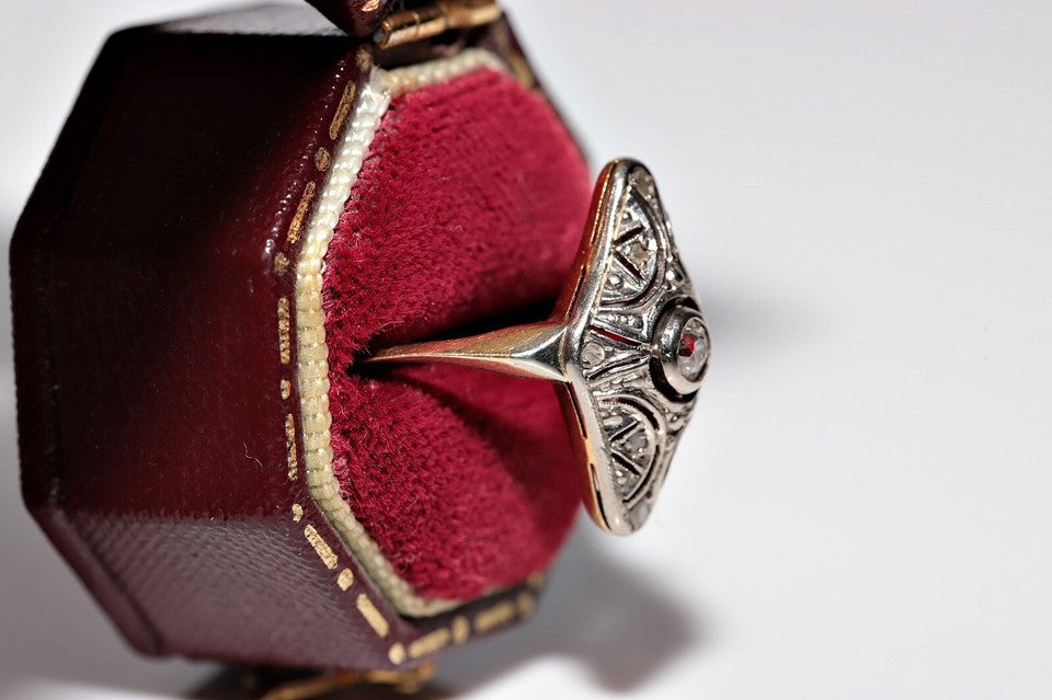 アンティーク 1920年代頃 アールデコ 18K ゴールド トップ シルバー ナチュラル ダイヤモンド ナベット リング
