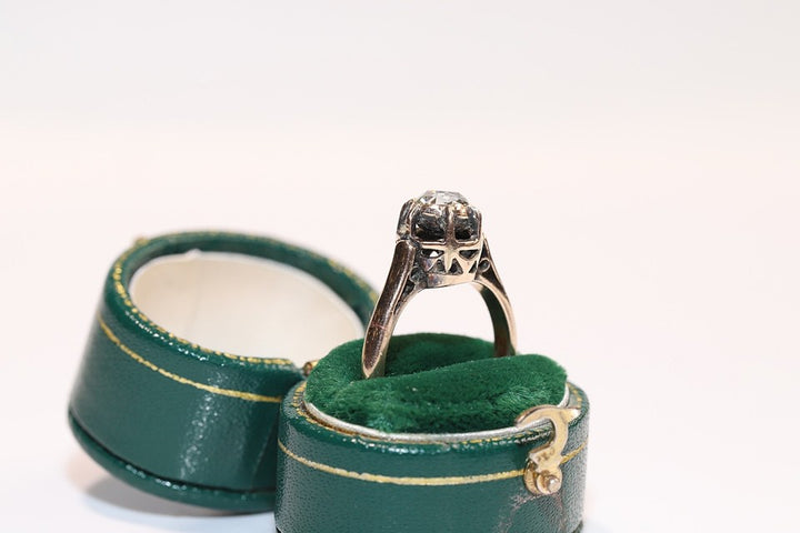 アンティーク 1900年代頃 8K ゴールド ナチュラル ローズ カット ダイヤモンド ソリティア リング