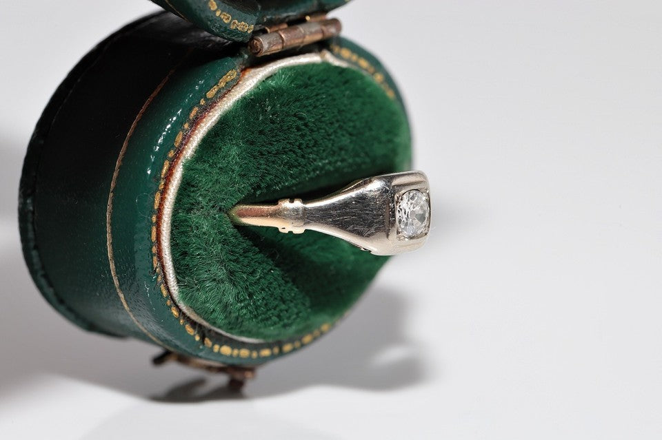 アンティーク 1900年代頃 手作り 14K ゴールド ナチュラル オールド カット ダイヤモンド ソリティア リング