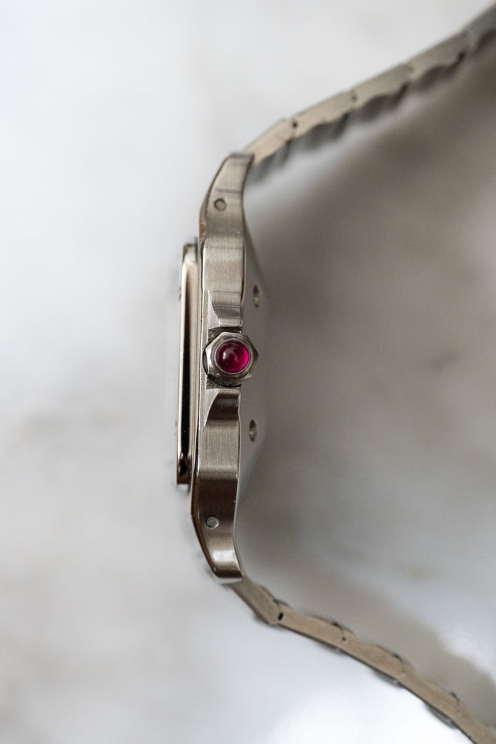 【箱/保証書/修理明細】CARTIER カルティエ サントスカレ LMサイズ バーガンディ ステンレスモデル ゴドロンブレス Ref.2960