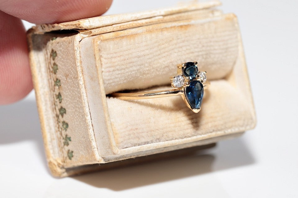 ヴィンテージ 1990年代頃 手作り 18K ゴールド 天然 ダイヤモンド サファイア リング