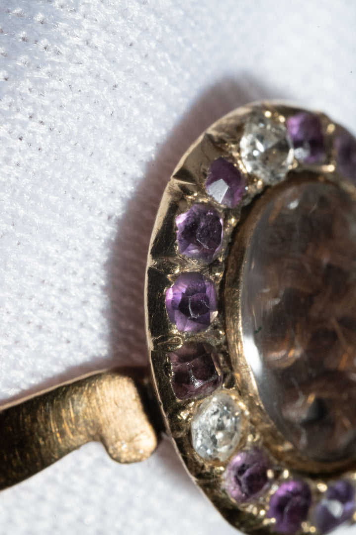 18世紀 ジョージアン 18金 3.4g アメジスト & ダイヤモンド モーニングリング