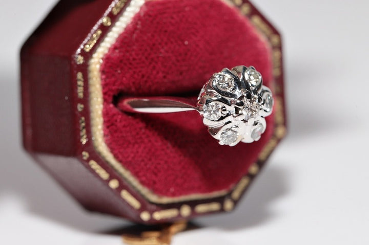 ヴィンテージ 1970年代頃 14K ホワイト ゴールド 天然ダイヤモンド 装飾 プレッティ リング