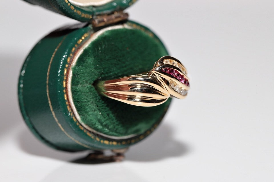 1980年代頃 18K ゴールド 天然ダイヤモンド ルビー装飾リング