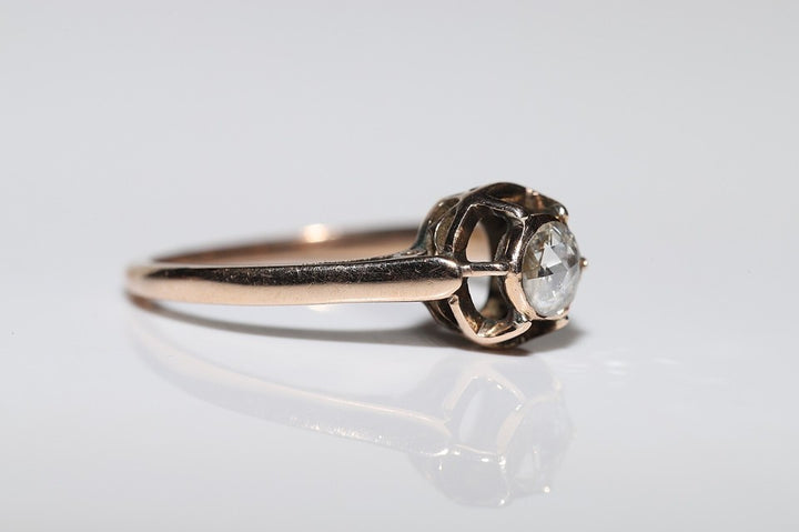 アンティーク 1900年代頃 10K ゴールド ナチュラル ローズ カット ダイヤモンド ソリティア リング