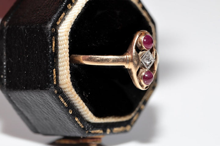 アンティーク 1900年代頃 14K ゴールド 天然 ダイヤモンド カボション カット ルビー リング