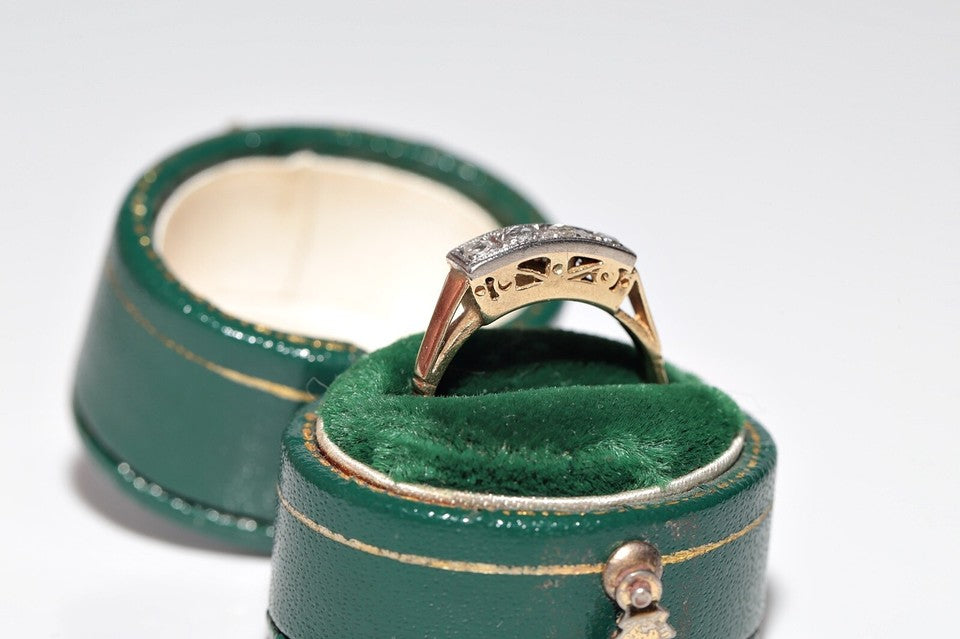 アンティーク 1900年代頃 14K ゴールド トップ シルバー ナチュラル ローズ カット ダイヤモンド バンド リング