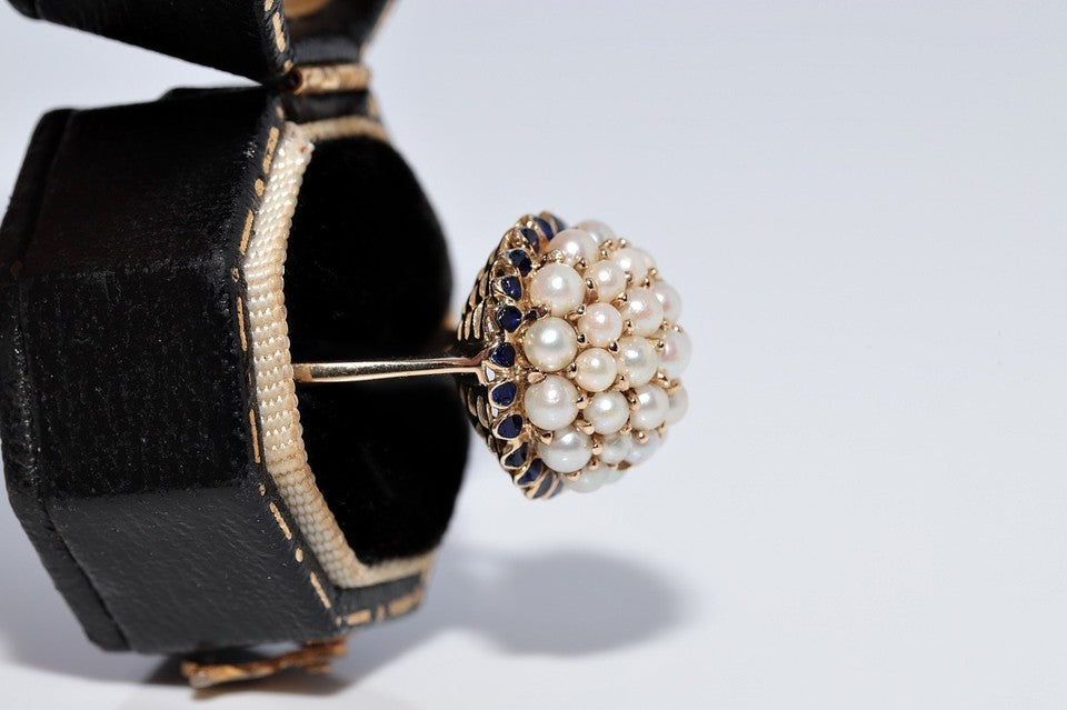 ヴィンテージ 1970年代頃 14K ゴールド パール エナメル 装飾 リング