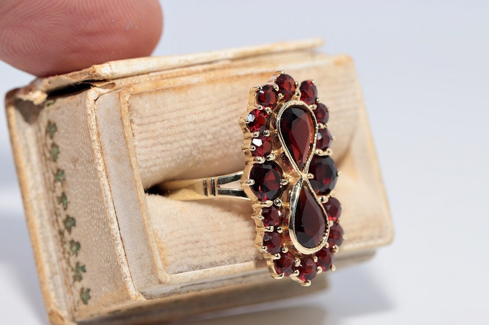 1960年代頃 ヴィンテージ 手作り 8K ゴールド 天然 ガーネット 装飾 リング
