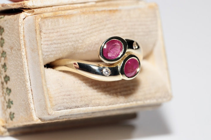 1980年代頃 14K ゴールド 天然ダイヤモンド オーバルカット ルビー装飾リング