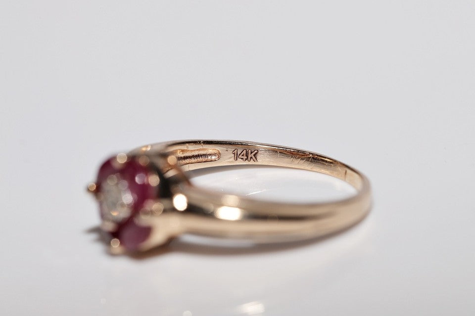 1980年代頃のビンテージ 14K ゴールド 天然ダイヤモンドとマーキスカットルビーリング