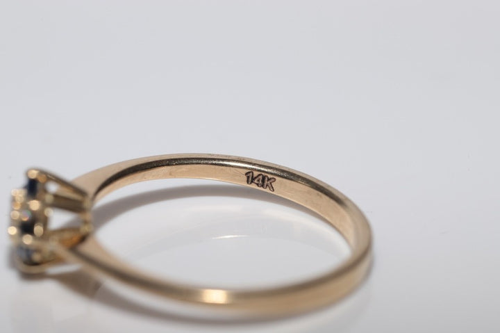 ヴィンテージ 1980年代頃 14K ゴールド 天然 ダイヤモンド サファイア カクテル リング