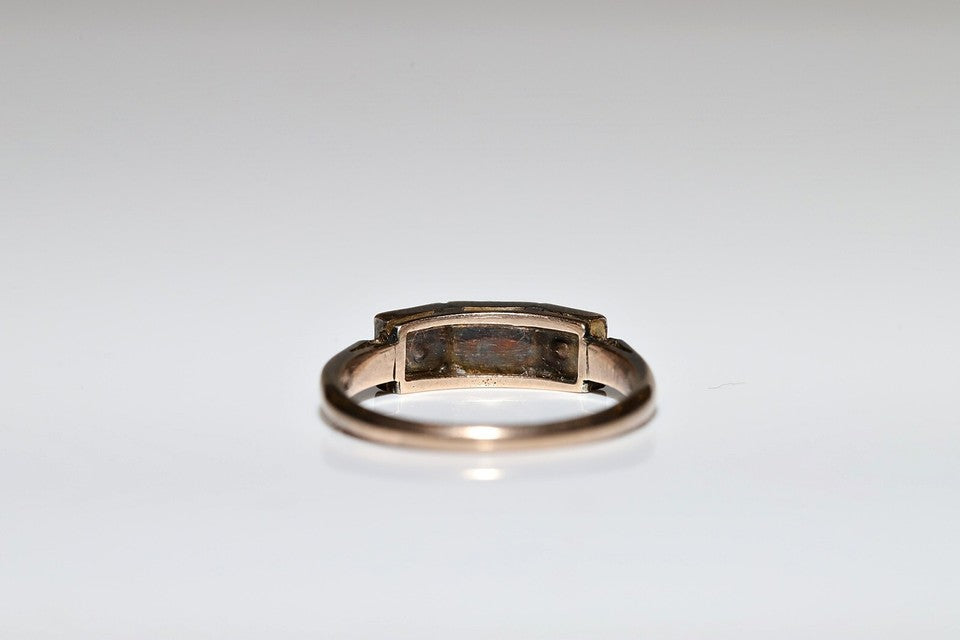 アンティーク 1900年代頃 8K ゴールド ナチュラル ローズ カット ダイヤモンド ルビー テア ストーン リング