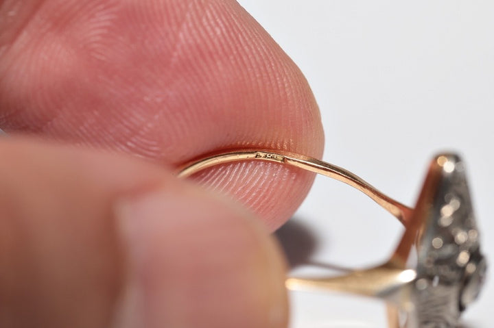 アンティーク 1920年代頃 アールデコ 18K ゴールド トップ シルバー ナチュラル ダイヤモンド ナベット リング
