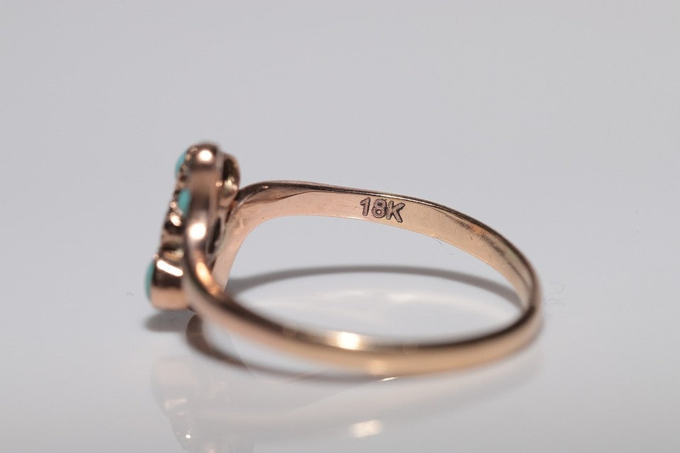 アンティーク 1900年代頃 18Kゴールド手作り 天然ダイヤモンドとターコイズリング