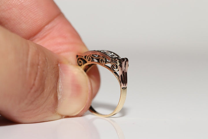 アンティーク 1900年代頃 14K ゴールド 天然ダイヤモンド 装飾 リング