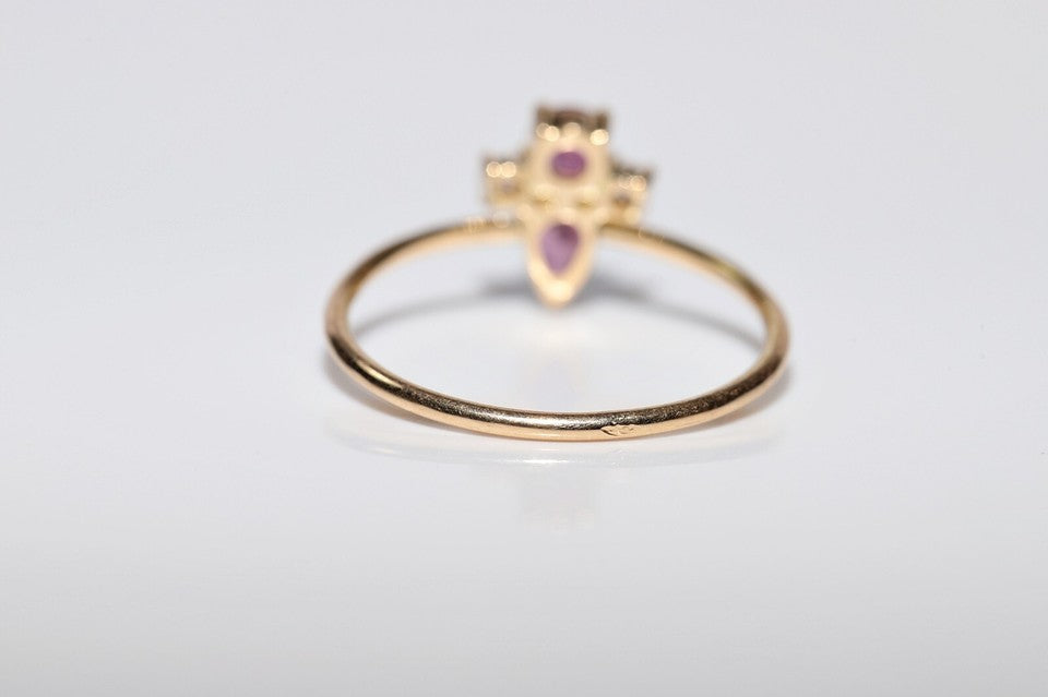 ヴィンテージ 1990年代頃 18K ゴールド 手作り 天然ダイヤモンド ルビー 装飾 リング